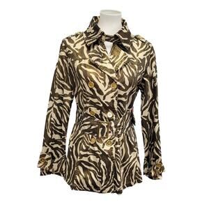 Drama Gold Womens Large Long Sleeve Zebra Print Button Up Jacket w Belt